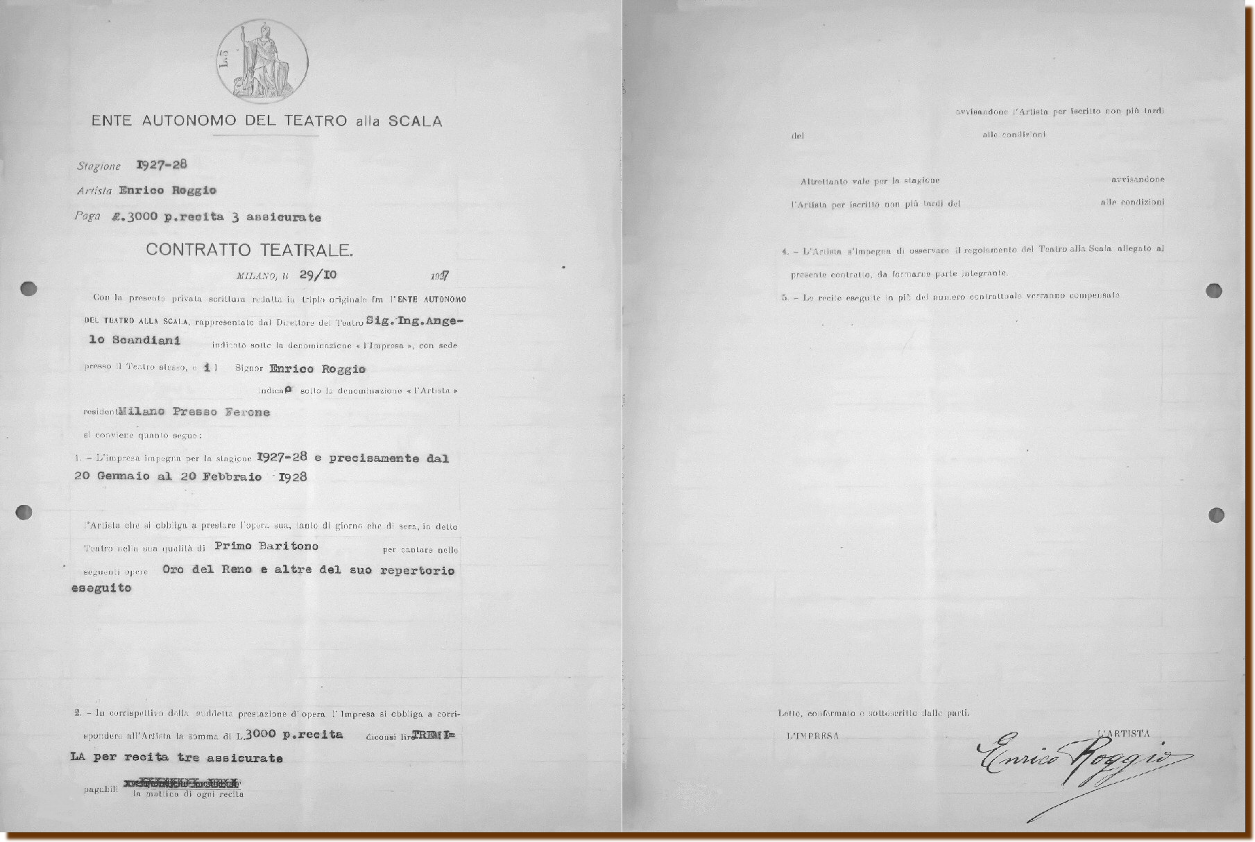 Contratto Teatrale  - Milano 29 Ottobre 1927  